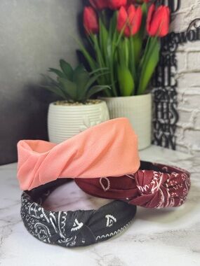 Women’s Knotted Headband Trio - Peach, Burgundy & Black